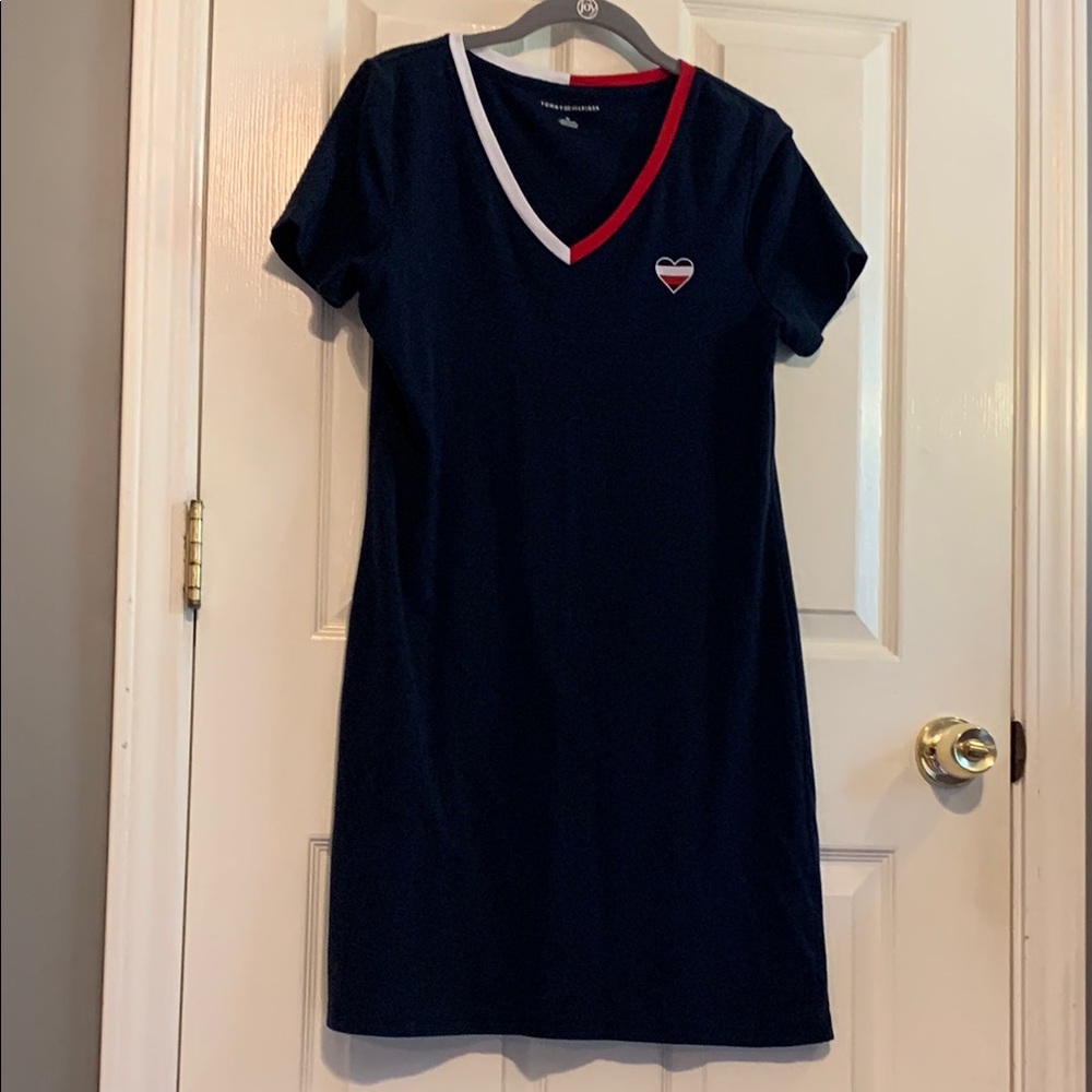 Tommy Hilfiger Navy Blue V-Neck T-shirt Dress